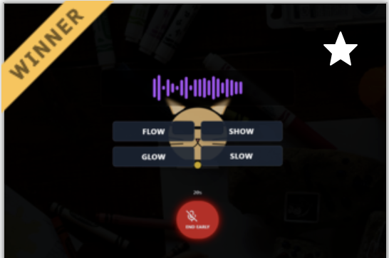 Raise The Bar! battle screen with DJ Dev, a voice waveform and the four battle words